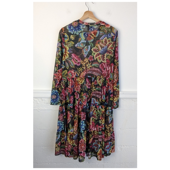 Johnny Was • Jade Long Sleeve Mesh Floral Tiered Dress - Picture 6 of 10